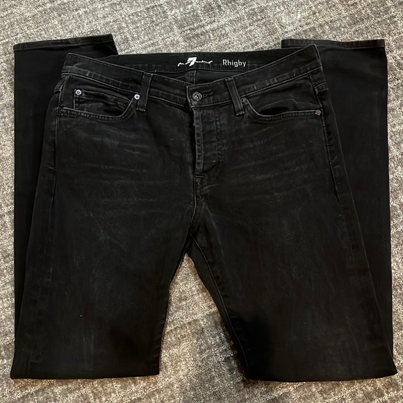 7 For All Mankind Black Rhigby Jeans, Sz 33 - Picture 1 of 5